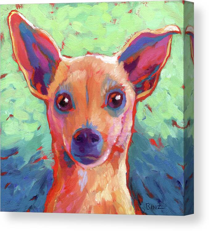 Dog Canvas Print featuring the painting Twyla Chihuahua by Linda Ruiz-Lozito