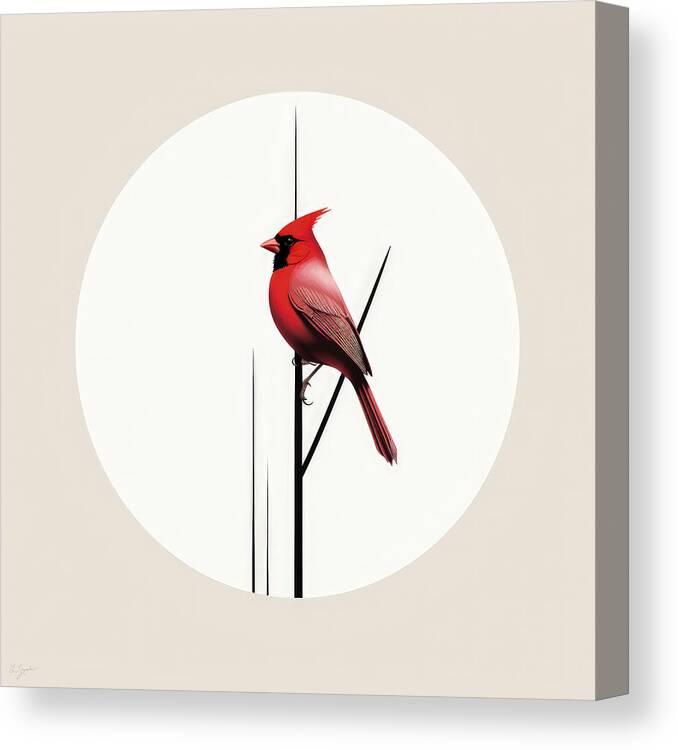 Red Cardinal Canvas Print featuring the painting Unbound Branch - Winter Cardinal by Lourry Legarde