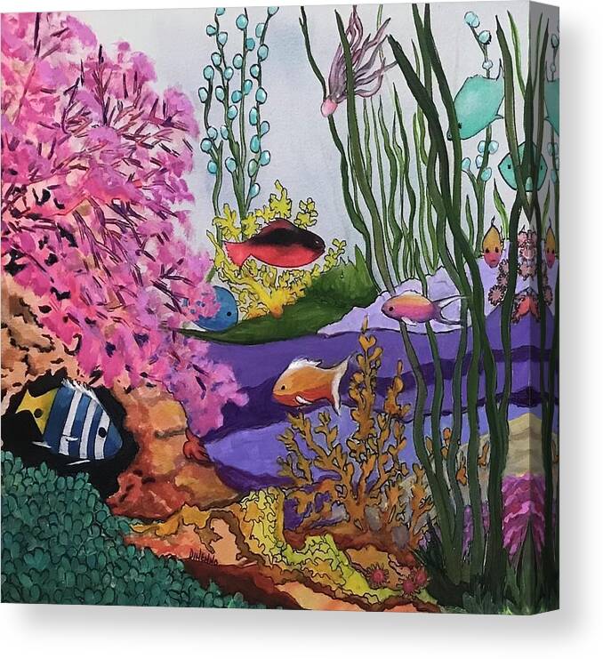 Coral Canvas Print featuring the painting Underwater Friends I by Sue Dinenno