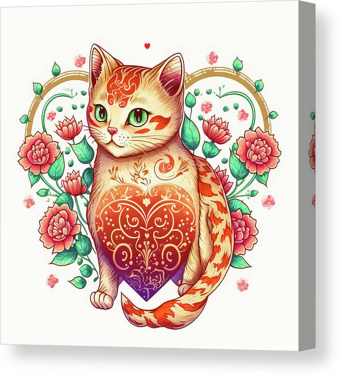 Cat Canvas Print featuring the digital art Valentines Day Art Greetings 05 Love Cat by Matthias Hauser