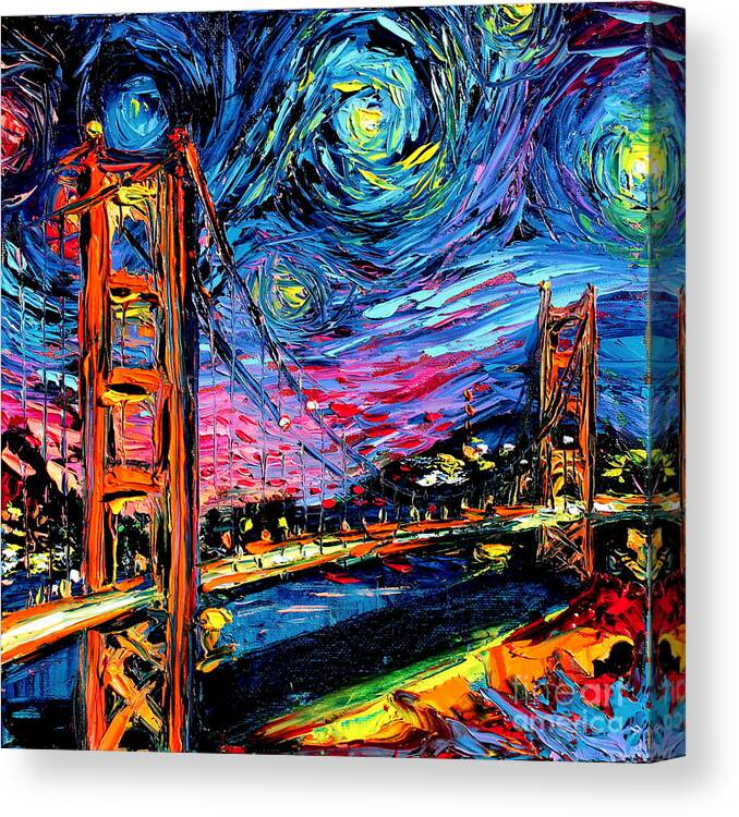 Golden Gate Bridge Canvas Print featuring the painting van Gogh Never Saw Golden Gate by Aja Trier