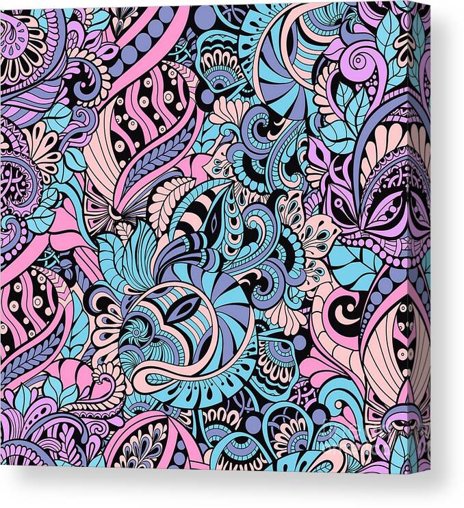 Colorful Canvas Print featuring the digital art Vanaka - Bright Colorful Zentangle Pattern by Sambel Pedes