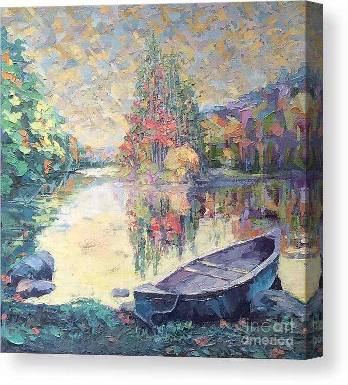 Canoe Canvas Print featuring the painting Vermont Canoe Trip by PJ Kirk