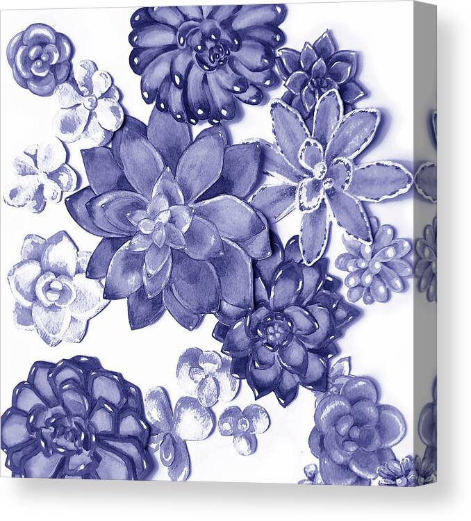 Succulent Canvas Print featuring the painting Very Peri Purple Blue Succulent Plants Garden Watercolor Interior Art XI by Irina Sztukowski