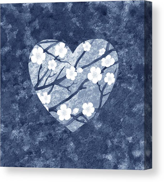 Heart And Flowers Canvas Print featuring the painting Vintage Soft Cool Blue Floral Watercolor Heart Art II by Irina Sztukowski