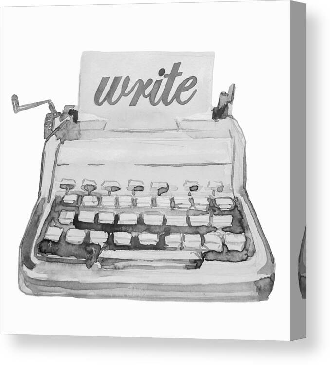 Vintage Canvas Print featuring the painting Vintage Typewriter Watercolor - Write I by Ink Well