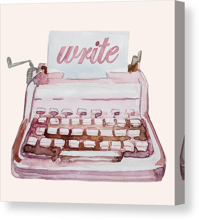 Write Canvas Print featuring the painting Vintage Typewriter Watercolor - Write III by Ink Well