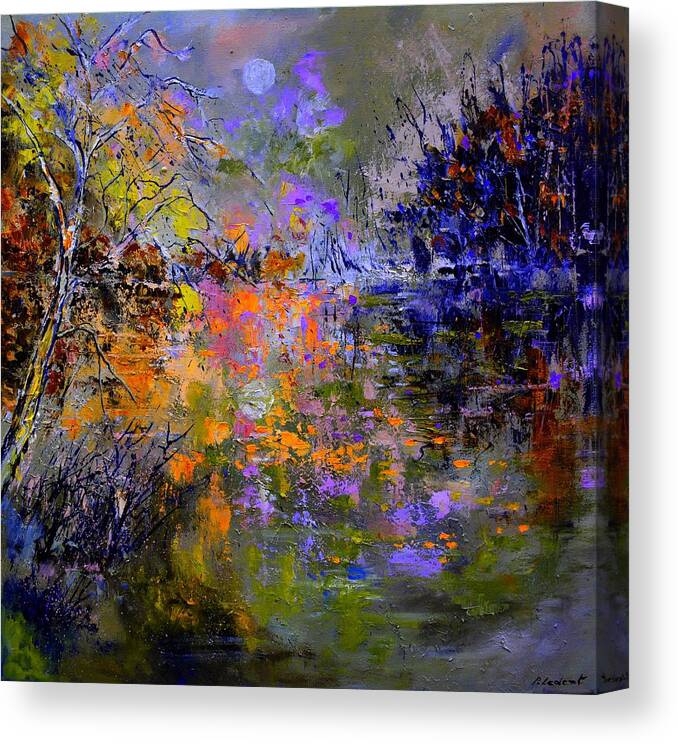 Landscape Canvas Print featuring the painting Vivien's lake by Pol Ledent