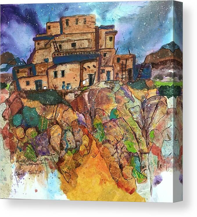 Ancient Dwelling Canvas Print featuring the painting Walpi Village Pueblo by Elaine Elliott