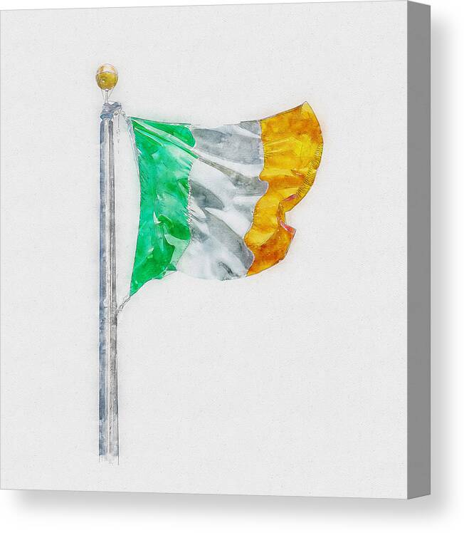 Watercolor Canvas Print featuring the digital art Watercolor painting illustration of Irish flag of Ireland isolated over white background by Maria Kray