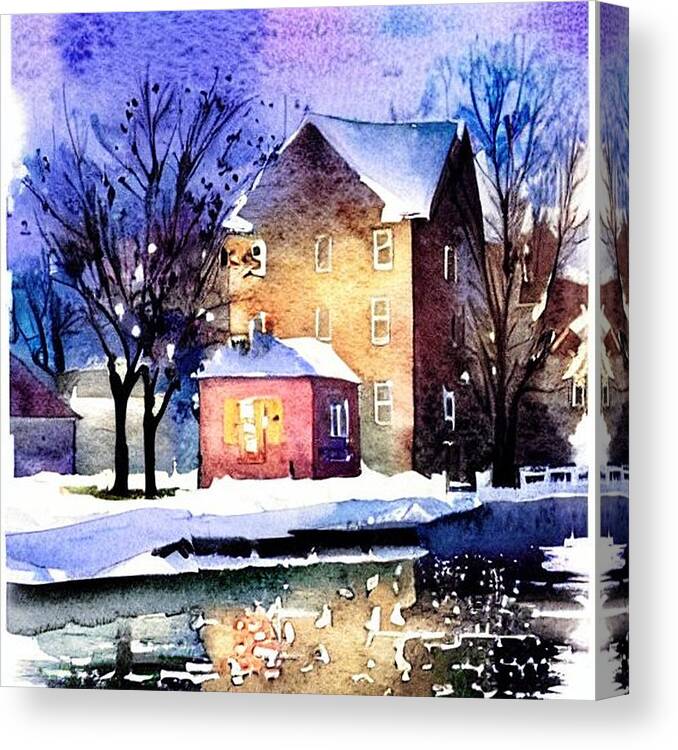 Waterloo Village Canvas Print featuring the painting Waterloo Village, Morris Canal at Night Reflections by Christopher Lotito