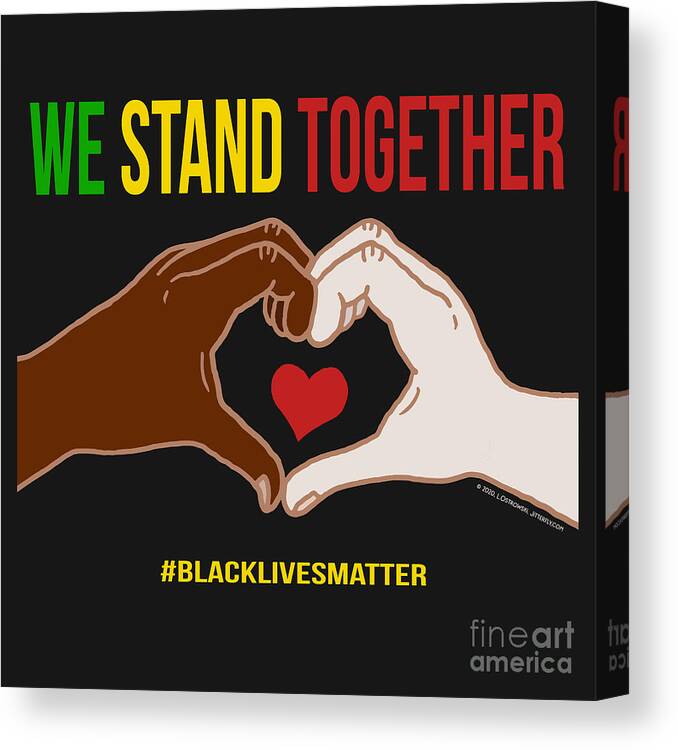 We Stand Together Canvas Print featuring the digital art We Stand Together Heart Hands by Laura Ostrowski