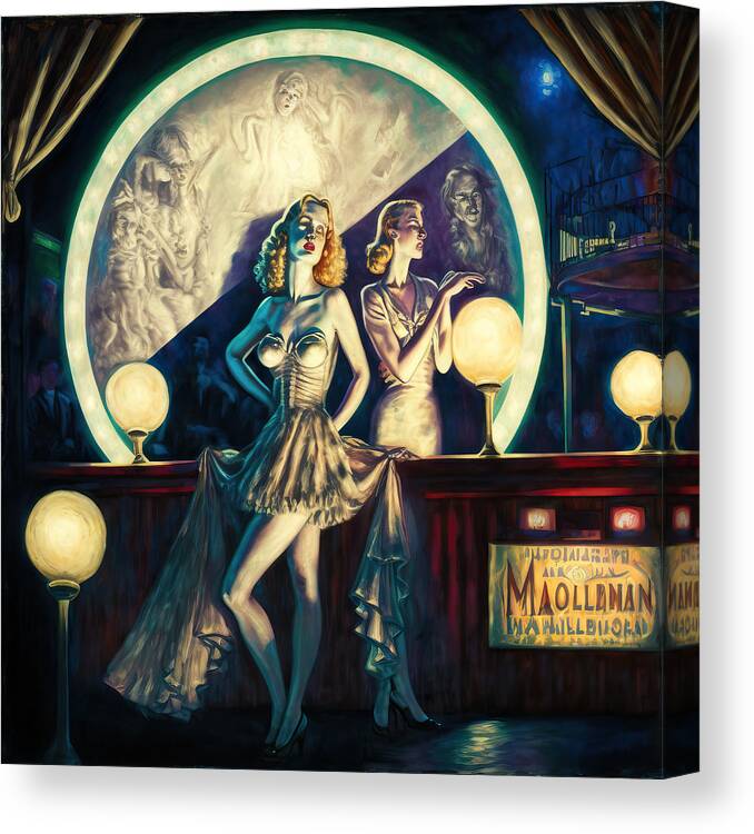 Woman Canvas Print featuring the painting Welcome to the show by My Head Cinema