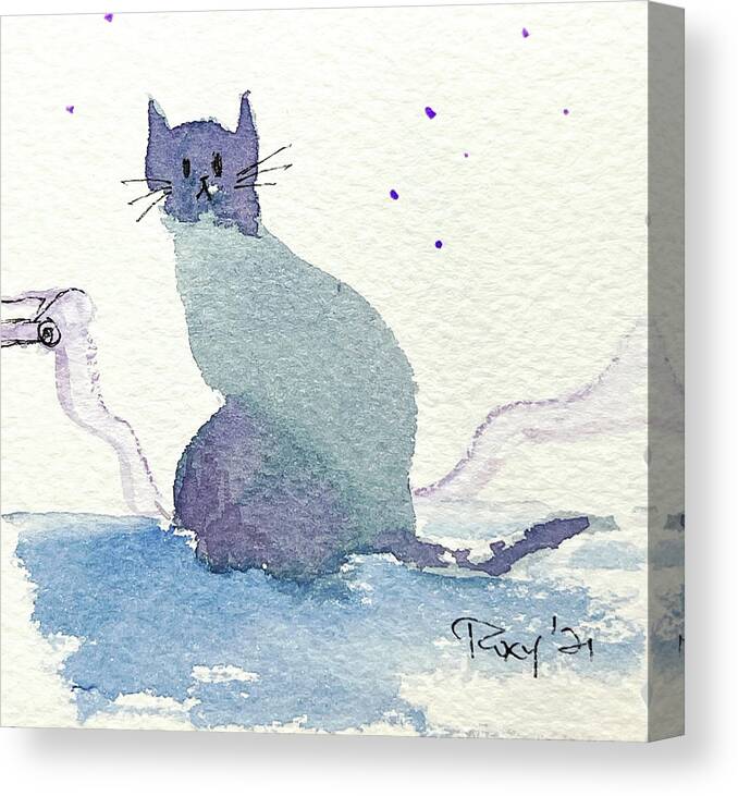 Whimsical Cat Canvas Print featuring the painting Whimsy Kitty 20 by Roxy Rich
