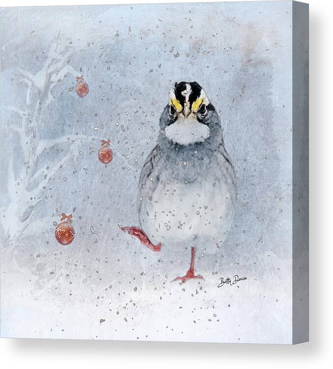 White Throated Sparrow Canvas Print featuring the photograph White Throated Sparrow in Winter by Betty Denise