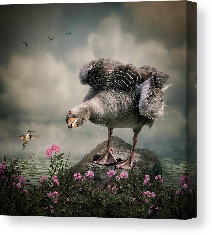 Goose Canvas Print featuring the digital art Who are you? by Maggy Pease