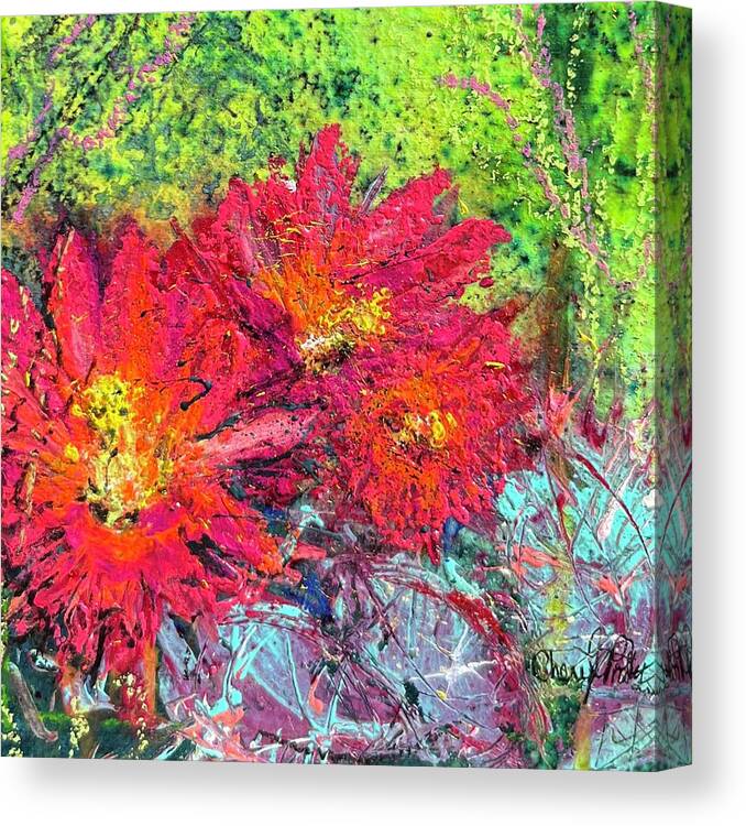 Cactus Canvas Print featuring the painting Wild Thing - Cactus Bloom by Cheryl Prather