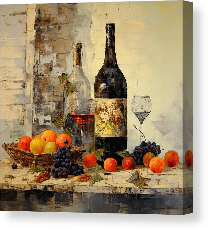 Dining Canvas Print featuring the digital art Wine and Fruits Art by Lourry Legarde