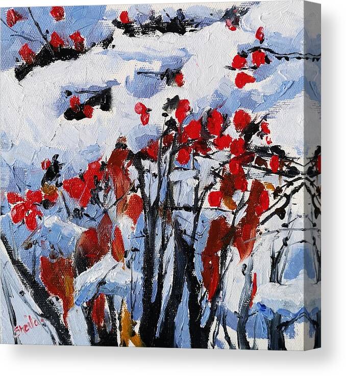 Winter Canvas Print featuring the painting Winter Berries by Sheila Romard