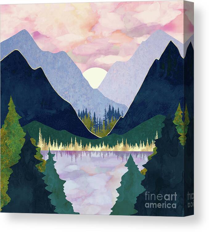 Winter Canvas Print featuring the digital art Winter Mountain Lake by Spacefrog Designs