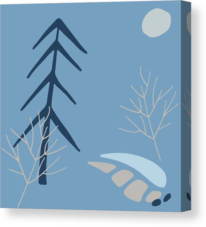Blue Abstract Landscape Canvas Print featuring the digital art Winter Spruce Abstract by Judi Suni Hall