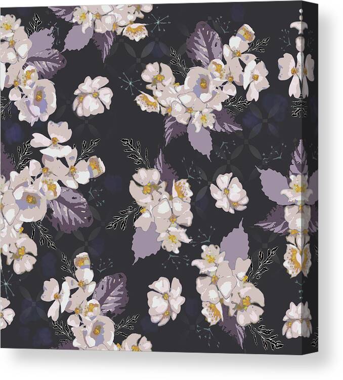 Roses Canvas Print featuring the digital art Woodcut Wild Roses Plum Pattern by Sand And Chi