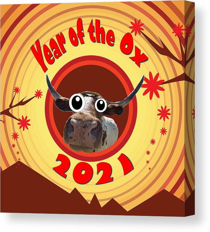 Ox Canvas Print featuring the digital art Year of the Ox with Googly Eyes by Ali Baucom