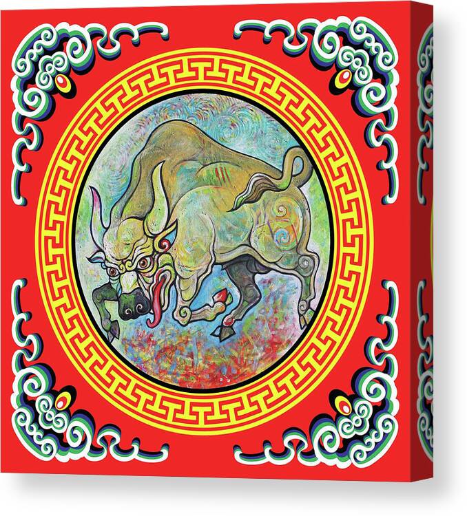 Year Of The Oxen Canvas Print featuring the painting Year of the Oxen by Tom Dashnyam Otgontugs