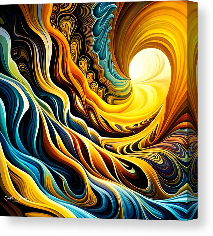 Digital Canvas Print featuring the digital art Yellow and Blue Wave by Cindy's Creative Corner