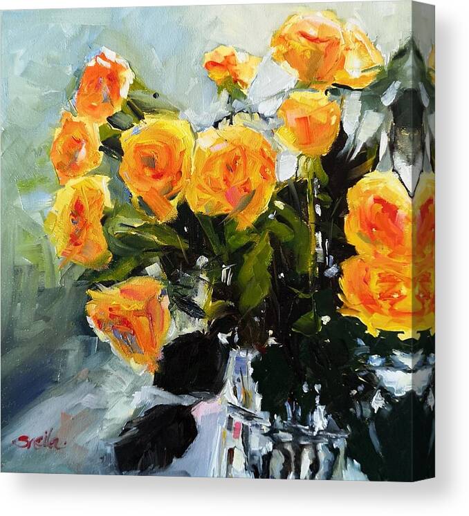 Floral Canvas Print featuring the painting Yellow Roses by Sheila Romard