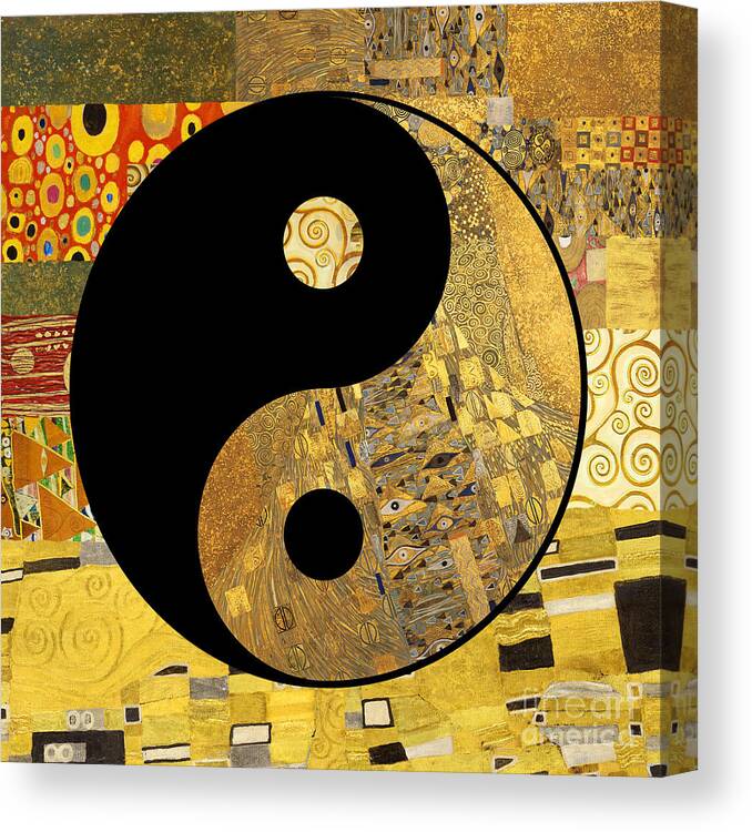 Yin Yang Canvas Print featuring the painting Yin Yang, golden Klimt patterns by Delphimages Photo Creations