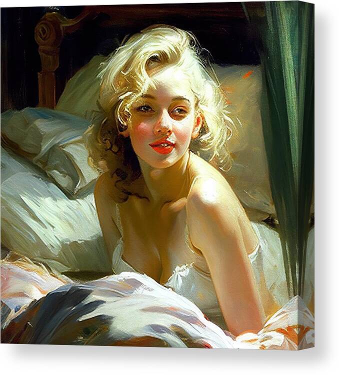 Monroe Canvas Print featuring the painting Young Marilyn Monroe No.2 by My Head Cinema