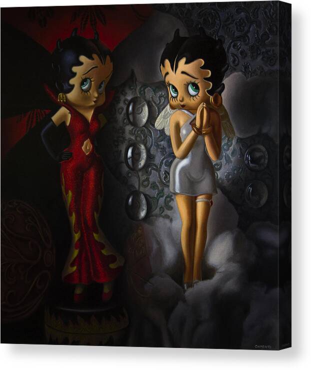 Betty Boop Canvas Print featuring the painting Angel Devil Betty by Tony Chimento
