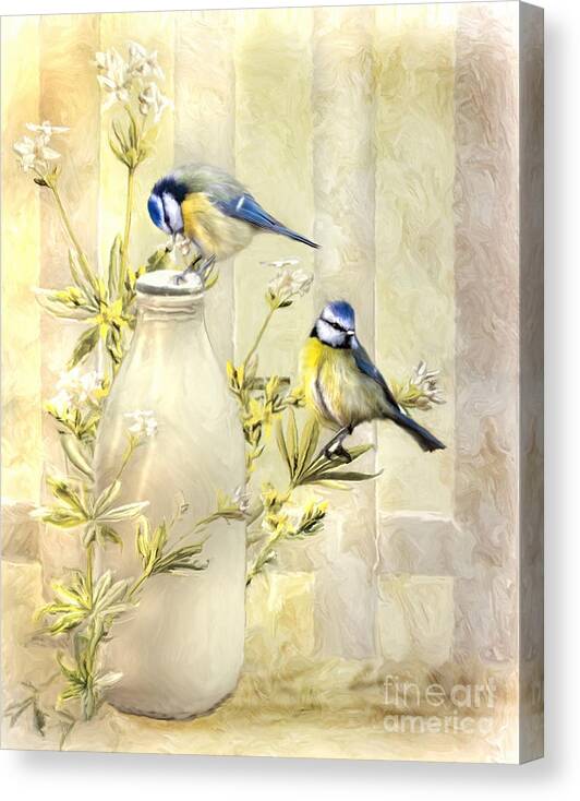 England Canvas Print featuring the digital art English Blue Tits by Trudi Simmonds