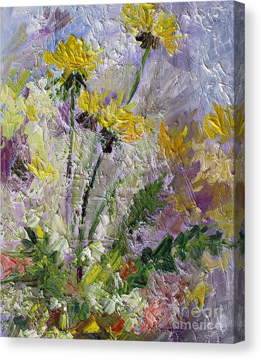 Impressionist Canvas Print featuring the painting Dandelions Botanical Oil Painting by Ginette Callaway