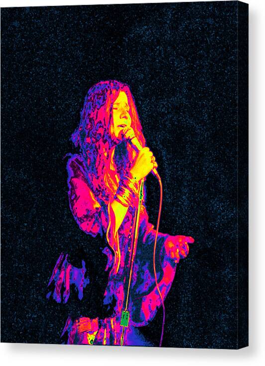 Musician Canvas Print featuring the digital art Janis Joplin Psychedelic Fresno by Joann Vitali