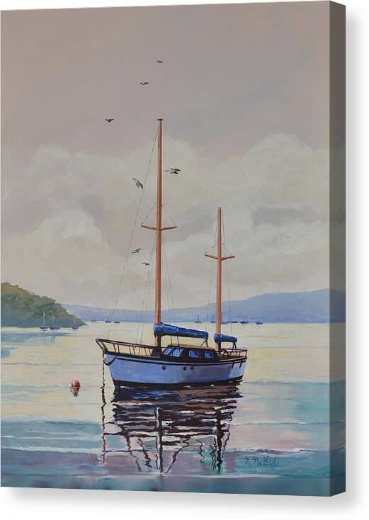 Seascape Art Canvas Print featuring the painting Pittwater Calm by Murray McLeod