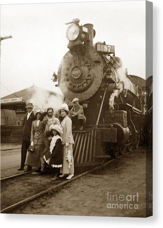 Southern Pacific Canvas Print featuring the photograph S P Baldwin locomotive 2285 Class T-26 Ten Wheel steam locomotive at Pacific Grove California 1910 by Monterey County Historical Society