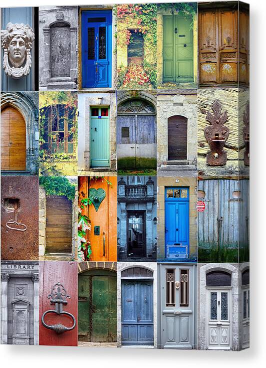 Door Canvas Print featuring the photograph Twenty Four French Doors Collage by Georgia Clare