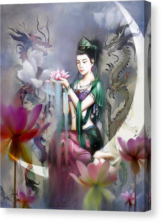 Spiritual Canvas Print featuring the digital art Kuan Yin Lotus of Healing by Stephen Lucas