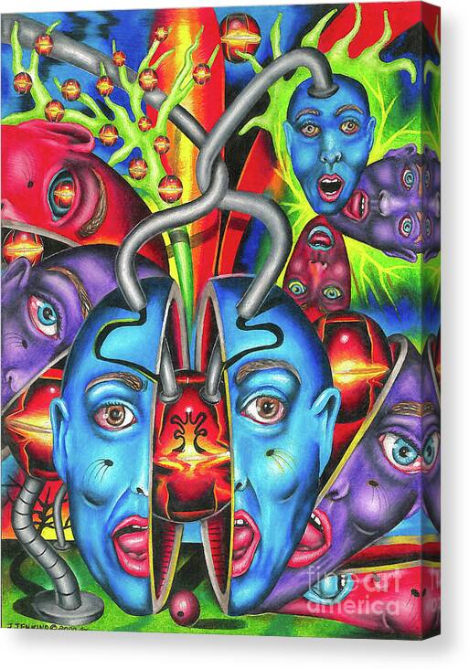Molecular Canvas Print featuring the drawing The Esoteric Force of Molecular Mentality by Justin Jenkins