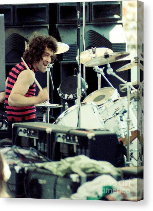 Concert Photos For Sale Canvas Print featuring the photograph Albert Bouchard of Blue Oyster Cult At Day On The Green In Oakland 1980 by Daniel Larsen