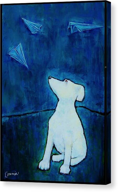 Dog Canvas Print featuring the painting Air Traffic Control by Jean Cormier