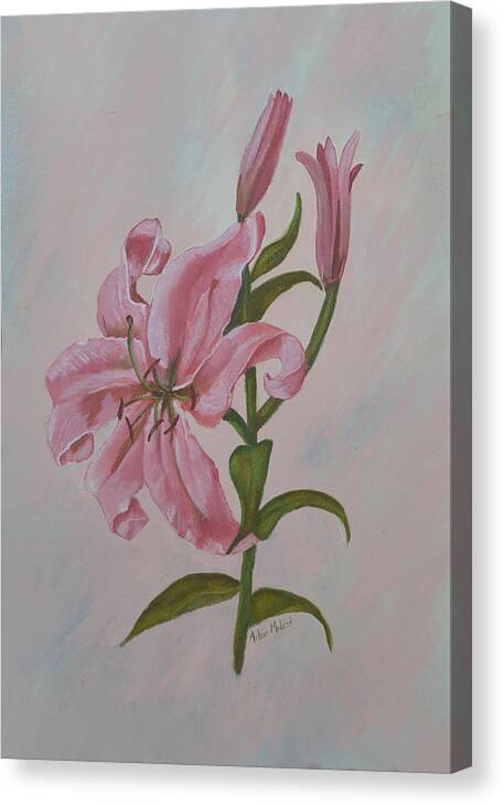 Floral Art Canvas Print featuring the painting Pink Lilium by Aileen McLeod