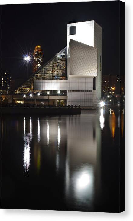 2x3 Canvas Print featuring the photograph Rock and Roll Hall of Fame at Night #1 by At Lands End Photography