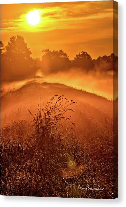 Dawn Canvas Print featuring the photograph Foggy Sunrise 8171 by Dan Beauvais