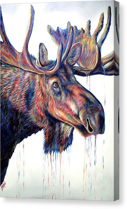 Moose Canvas Print featuring the painting Velvet Moose by Teshia Art