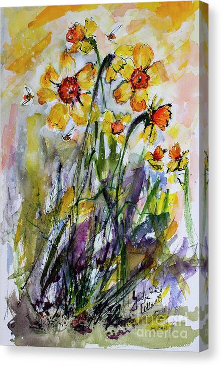 Daffodils Canvas Print featuring the painting Daffodils Hope Spring Renewal by Ginette Callaway