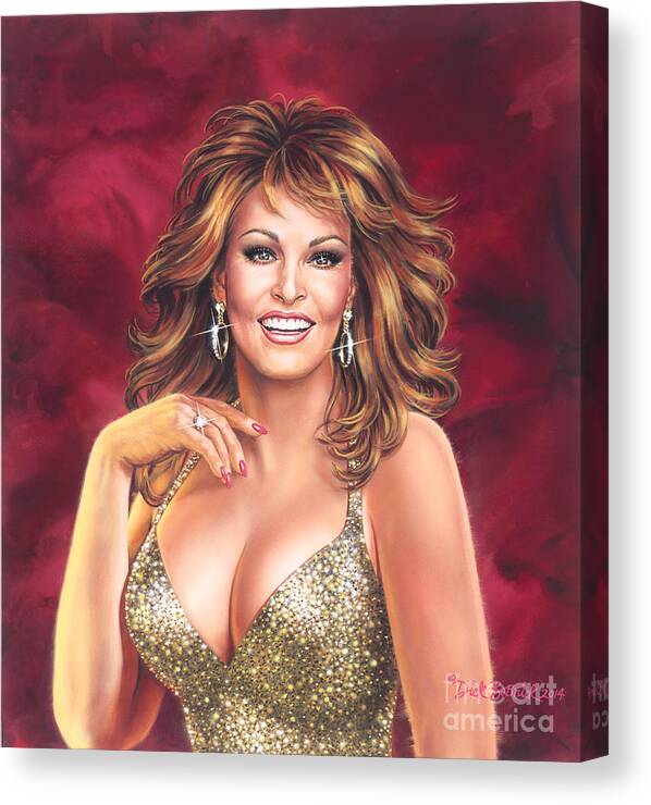 Raquel Welch Canvas Print featuring the painting Raquel Welch by Dick Bobnick