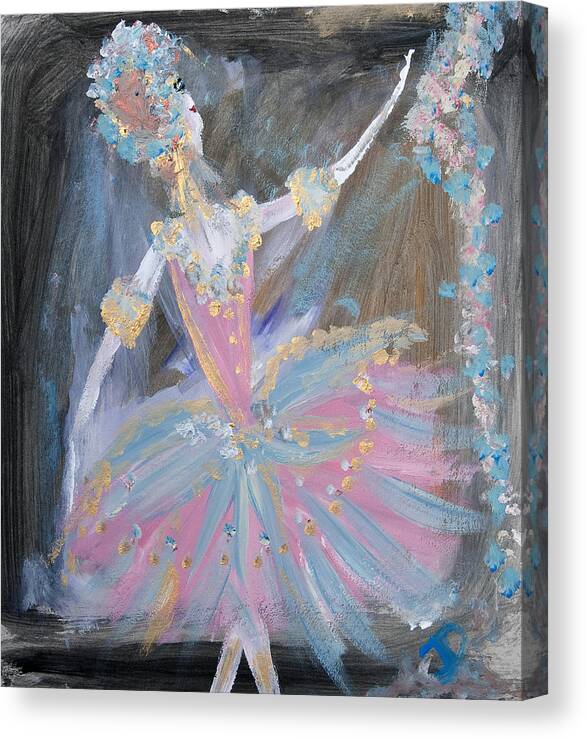 Pink Canvas Print featuring the painting Dancer in Pink tutu by Judith Desrosiers